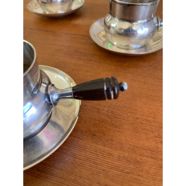 Vintage Silver-Plated Espresso Cup & Saucer Set With Bakelite Handles – Set of 6 For Sale In San Francisco - Image 6 of 9
