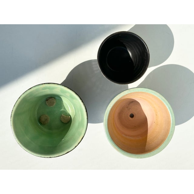 Vintage German Plant Pots in Mint Green and Brown-Anthracite Tones from Veb Keramik Meissen, 1950s, Set of 3 For Sale - Image 16 of 18