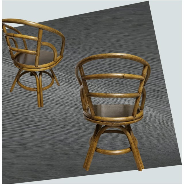 Late 20th Century Bentwood Bamboo Cane Swivel Dining Chairs Attributed to Brown Jordan | Set of 4 For Sale - Image 9 of 10
