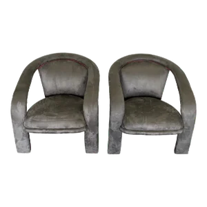 1970s Marge Carson Ultra Suede Ribbon Armchairs - a Pair