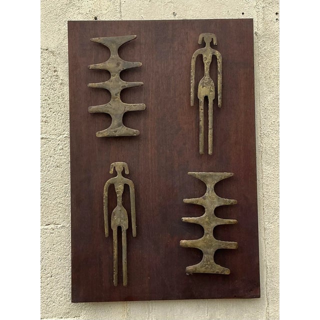 Mid-Century Modern Vintage Mid-Century Modern Hammered Bronze Shapes Wall Sculpture For Sale - Image 3 of 5
