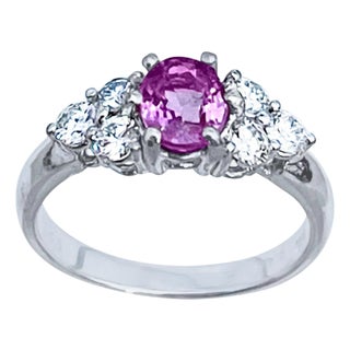 0.75 Ct Natural Pink Sapphire & 0.50 Ct Diamond Ring in 18 Karat White Gold For Sale