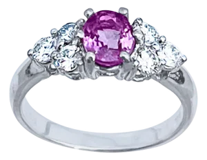 0.75 Ct Natural Pink Sapphire & 0.50 Ct Diamond Ring in 18 Karat White Gold