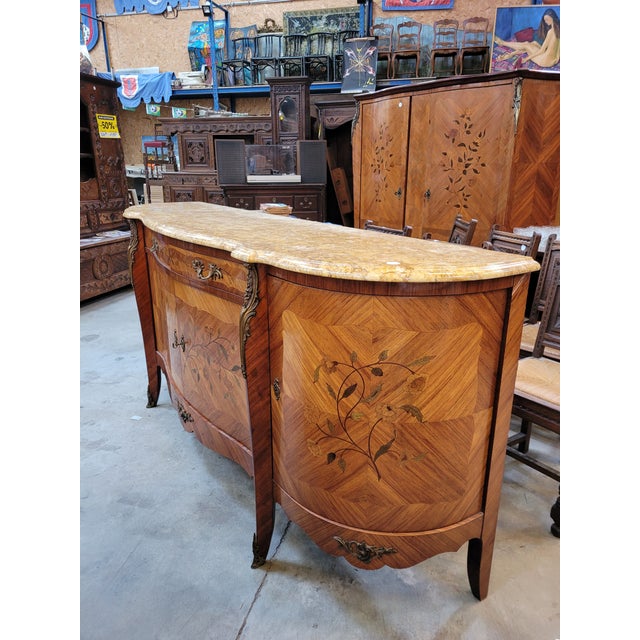 Stunning French Rosewood & Inlay Buffet W/ Marble Top | Chairish