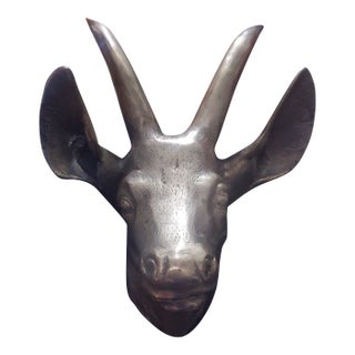 ​Vintage Hollywood Regency Solid Brass Antelope Gazelle Head Wall Mount – Karl Springer Style For Sale