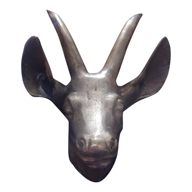 ​Vintage Hollywood Regency Solid Brass Antelope Gazelle Head Wall Mount – Karl Springer Style For Sale