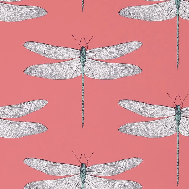 Harlequin Demoiselle Wallpaper in Coral/Mint - a Sample For Sale