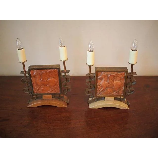 Art Deco Early 20th Century French Art Deco Tile Mounted Lamps - a Pair For Sale - Image 3 of 11