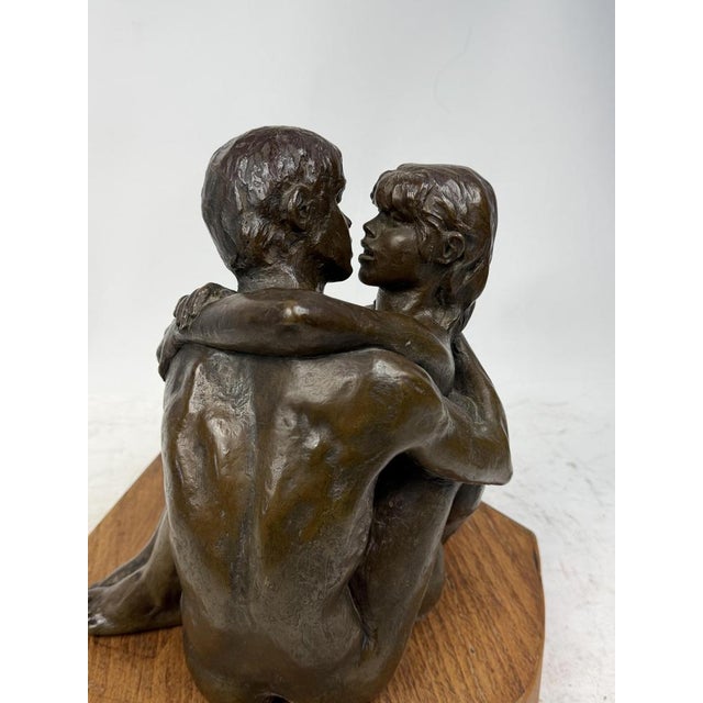 Bronze Statue Couple of Lovers with Ashtray and Wood Base, 1930s For Sale - Image 3 of 12