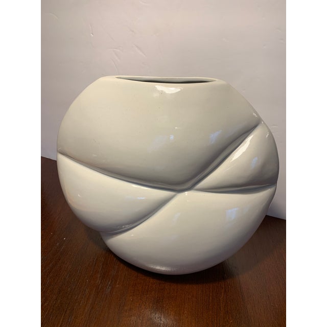White 1980's Round Ceramic Vase Chairish
