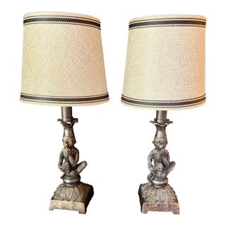 Mid 20th Century Brass Monkey Motif Accent Lamps - a Pair For Sale