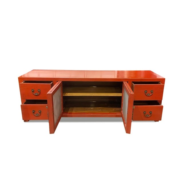 Chinese 1980s Asian Modern West Lake Tv Cabinet-Red For Sale - Image 3 of 5