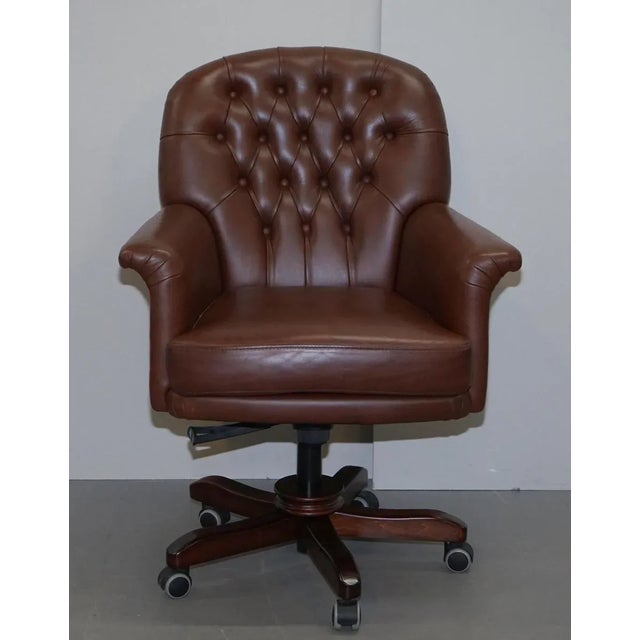 Brown Leather Chesterfield Captain's Armchair For Sale - Image 3 of 14