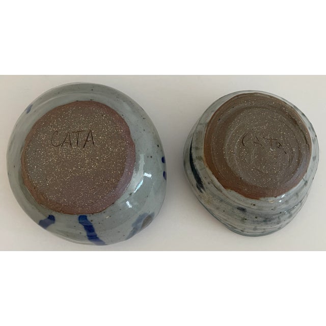 Ceramic Organic Form Glazed Pottery Bowls Signed Cata - Set of 2 For Sale - Image 7 of 8