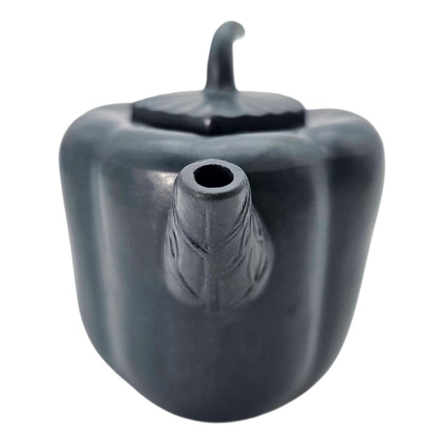 Gray Vintage Chinese Yixing Zisha Bell Pepper–Form Teapot, Signed, 5.75" For Sale - Image 8 of 16