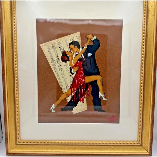 Red Marcela Di Tomaso Ditto Tango Dancers Mixed Media Framed Art Argentina 18" X 16" For Sale - Image 8 of 9