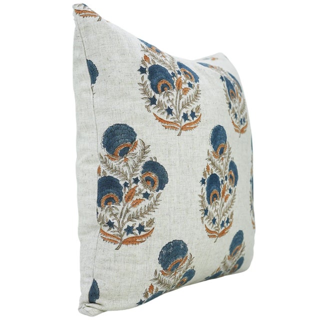 Farmhouse Block Print Viscose Linen Pillow Cover 20x20 Inch-Mohini For Sale - Image 3 of 5