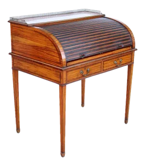 English Edwardian Sheraton Style Hampton and Sons Inlaid Satinwood Writing Desk