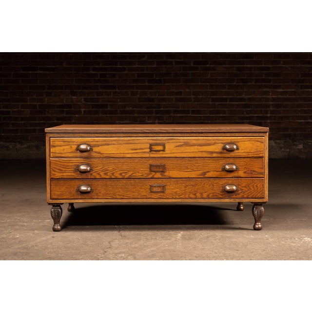 American Antique Oak Flat File Cabinet Coffee Table For Sale - Image 3 of 14