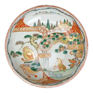 Large Japanese Imari Bowl Deer Design Meiji Period 19th Century