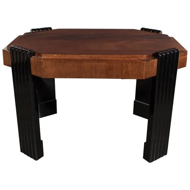 Art Deco Streamlined Octagonal Occasional Table in Bookmatched Burled Walnut For Sale - Image 10 of 10