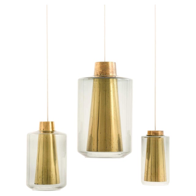 Brass and Glass Ceiling Lamps, 1950s, Set of 3 For Sale - Image 10 of 10