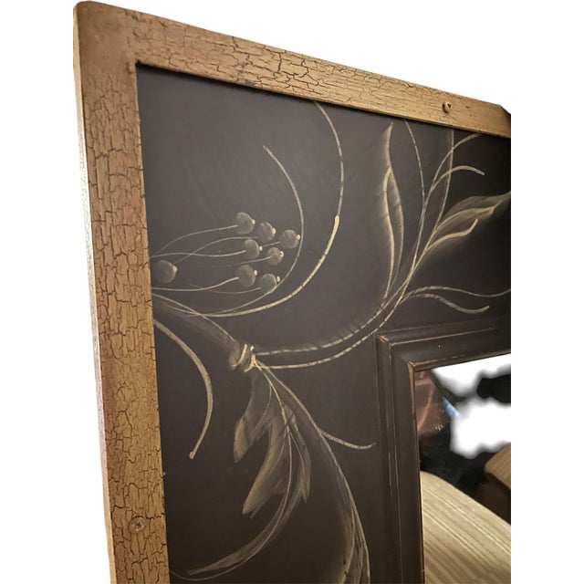 Vintage Extra Large 1970s French Style Hand-Painted Mirror With Cast Metal Gilded Bird & Urn Crest- 76” For Sale - Image 12 of 12