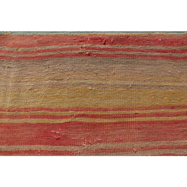 Vintage Turkish Kilim Runner With Stripes in Orange, Taupe, Tan, Cream & Blue For Sale - Image 11 of 11