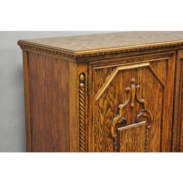 Antique Jacobean Renaissance Tudor Oak Blind China Cabinet Bookcase Cupboard For Sale - Image 13 of 15