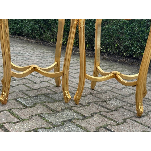 1970 French Louis XVI Gold Beech Pink Marble Tables - Pair For Sale - Image 6 of 17