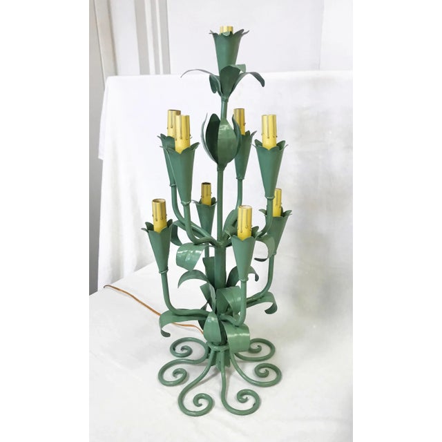 1930s 1930's Victorian Tole 9-Light Candle Style Lamp For Sale - Image 5 of 13