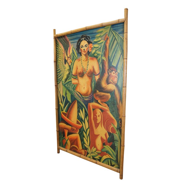 Immense mid 20th century pastel painting on board by Hilbert R. Whiteman, depicting a tropical fantasy scene featuring a...