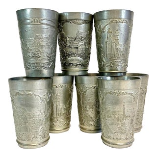 Antique Early 1900s German Regency Mint Julep Cups, Pewter - Set of 8 For Sale