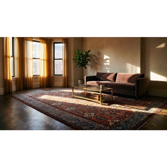 Textile Captivating Red-Raspebery Field With Classic Geometric Desing Antique Persian Sultanabad Rug For Sale - Image 7 of 9