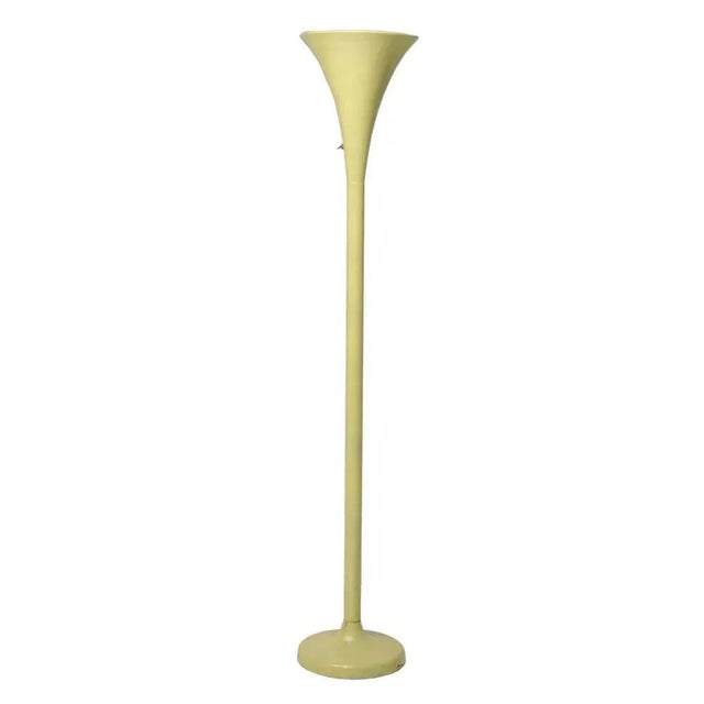 A 1930s Uplighter floor lamp, Olive green color enameled structure, design attributed to Pietro Chiesa. This piece is...
