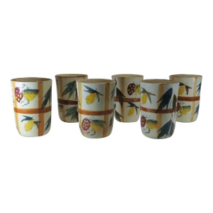 1950s Nasco Small Hand Painted Strawberries and Pears Glasses, Made in Japan- Set of 6