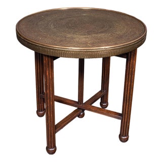 Vintage Campaign Table, Middle Eastern, Beech, Brass, Berber, Folding, Art Deco For Sale
