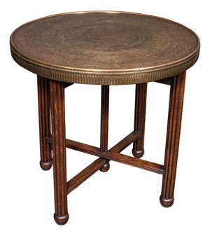 Vintage Campaign Table, Middle Eastern, Beech, Brass, Berber, Folding, Art Deco