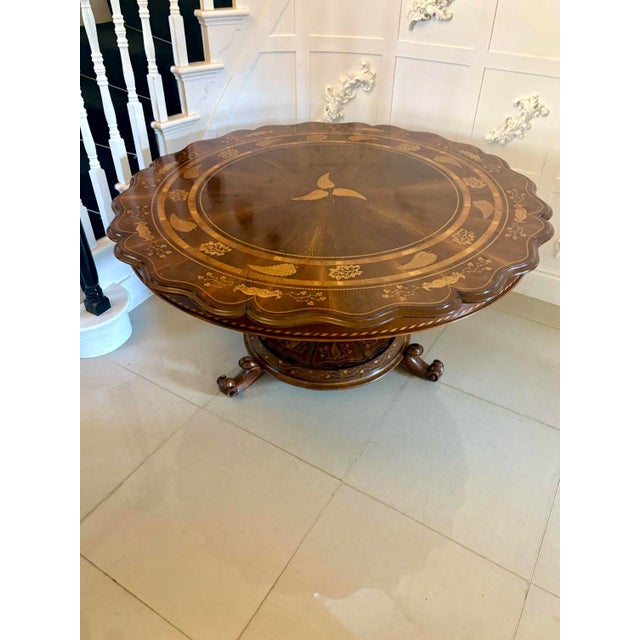 Large Antique Irish Killarney Marquetry Inlaid Yew Wood Centre Table attributed to the Egan Workshop, 1860 For Sale - Image 3 of 18