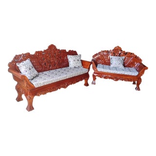 1950s Narra Wood Sofa and Loveseat Set Philippines For Sale