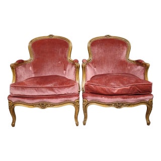 Louis XV Style Cabriolet Armchair in Carved Wood and Pink Velvet For Sale