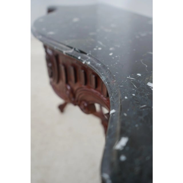 French Louis XV Style Marble Top Carved Base Console Table For Sale - Image 10 of 12