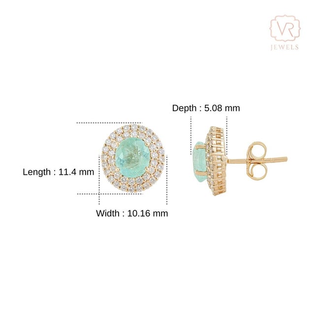 1.93cts Double Halo Diamond Set Paraiba Tourmaline Earrings in 14k Gold- A Pair For Sale - Image 11 of 16