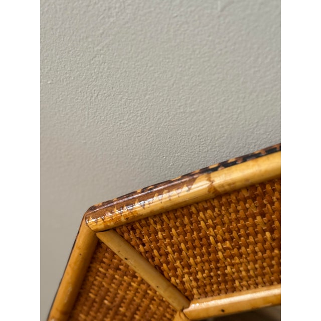 Wood Mid Century Octagonal Reed & Rattan Wall Mirror With Faceted Frame For Sale - Image 7 of 7