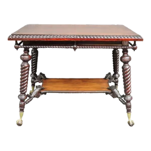 19th C. Victorian Merklen Bros. Barley Twist Figural Mahogany Parlor Table