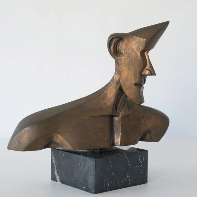 Modernist Bronze & Marble Bust by Fabregat, 1980s For Sale - Image 11 of 11