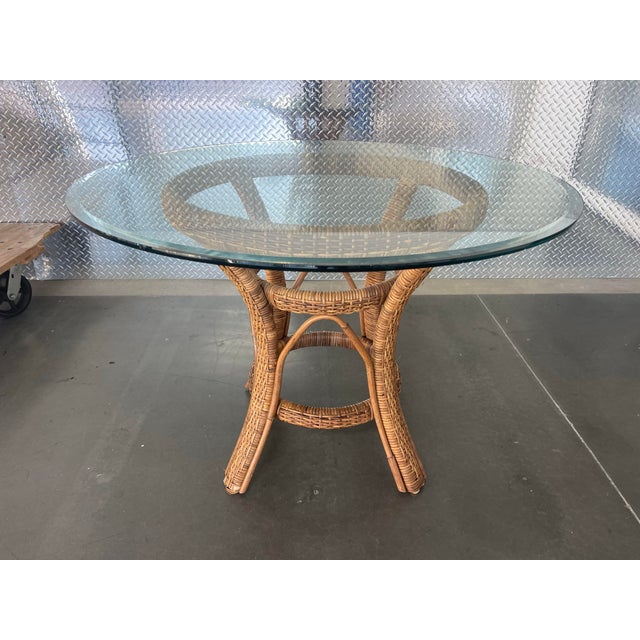 Vintage Rattan Dining Table Base, Mid 20th Century, Boho, Hollywood Regency For Sale - Image 12 of 16