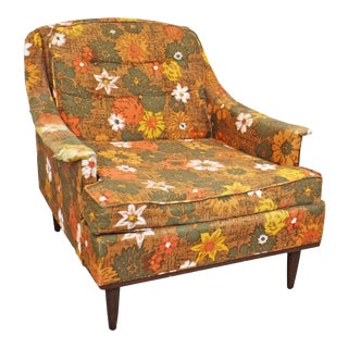 Mid-Century Danish Modern Selig of Monroe Floral Club/Lounge Chair For Sale