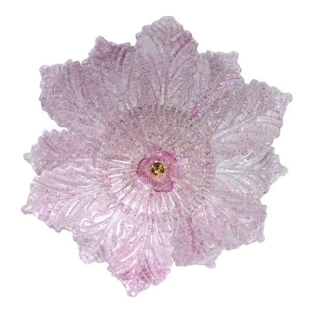 Ballarò Italian Pink Murano Glass Leaves Ceiling Light or Flush Mount, 1970s For Sale