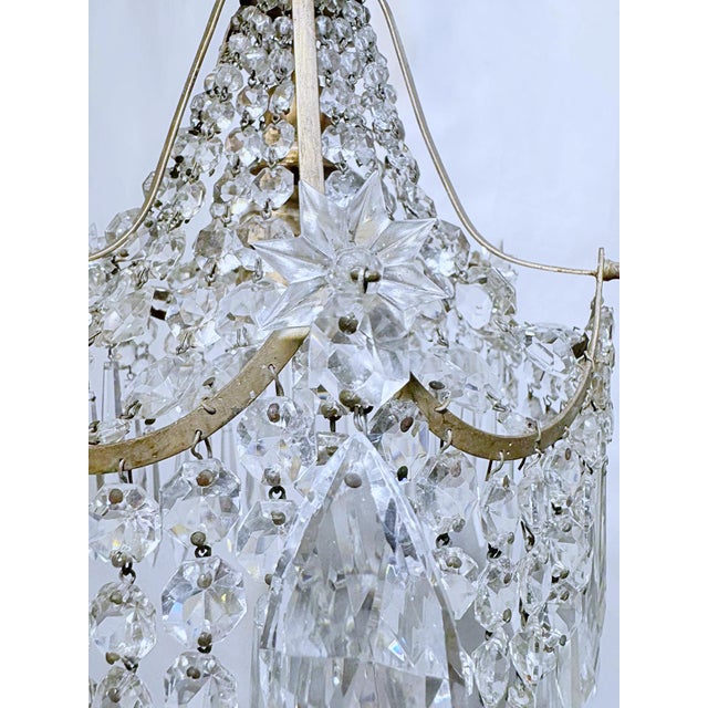 Early 20th Century Vintage Crystal Waterfall Chandelier With Brass Frame For Sale - Image 5 of 7